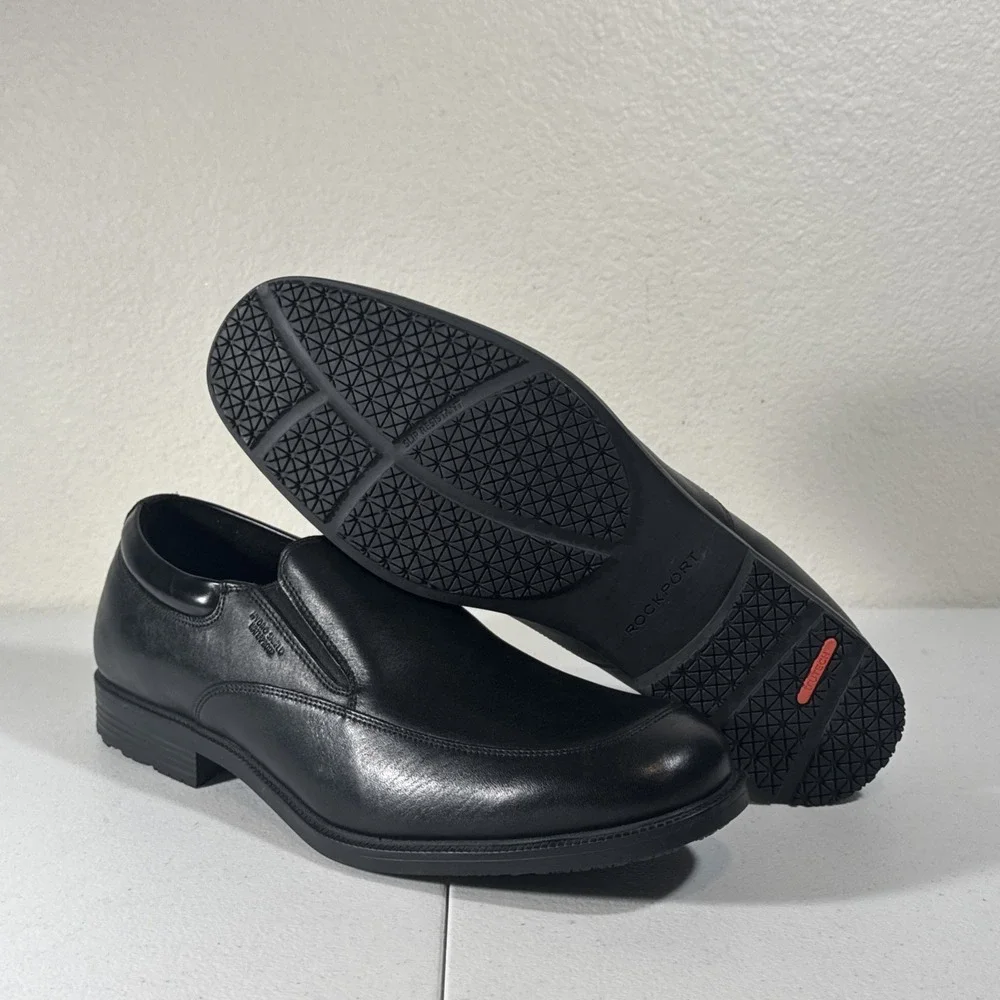Rockport Essential Details Mens 14 M Black Waterproof Leather Slip On Loafers
